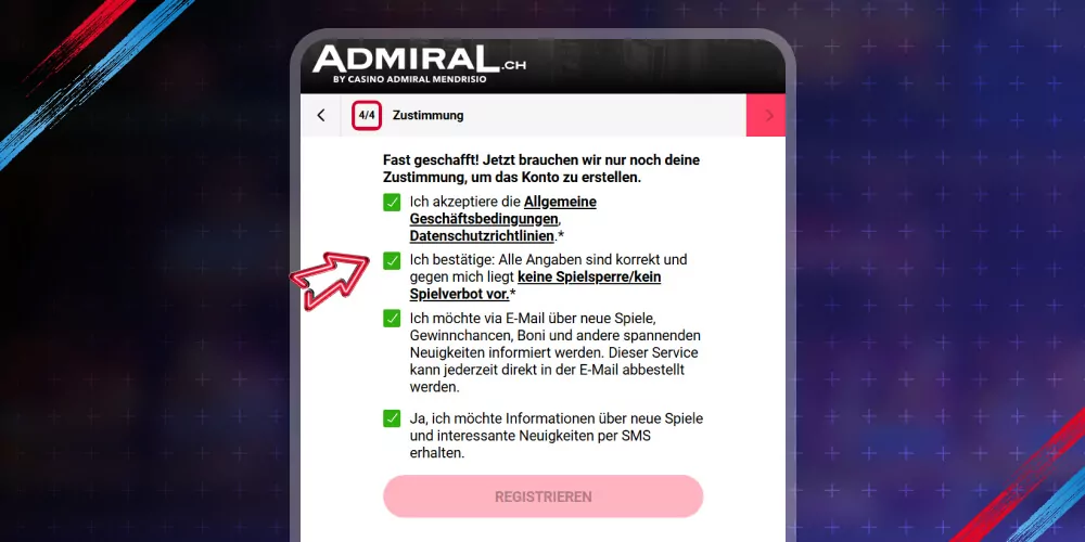 Akzeptieren Sie die Bedingungen und bestätigen Sie sie